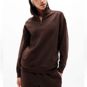 NEW Athleta Quarter Zip Forever Fleece Sweatshirt in Truffle brown - XS